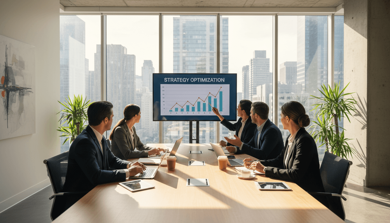 Business consultants in a strategy meeting in a bright modern office