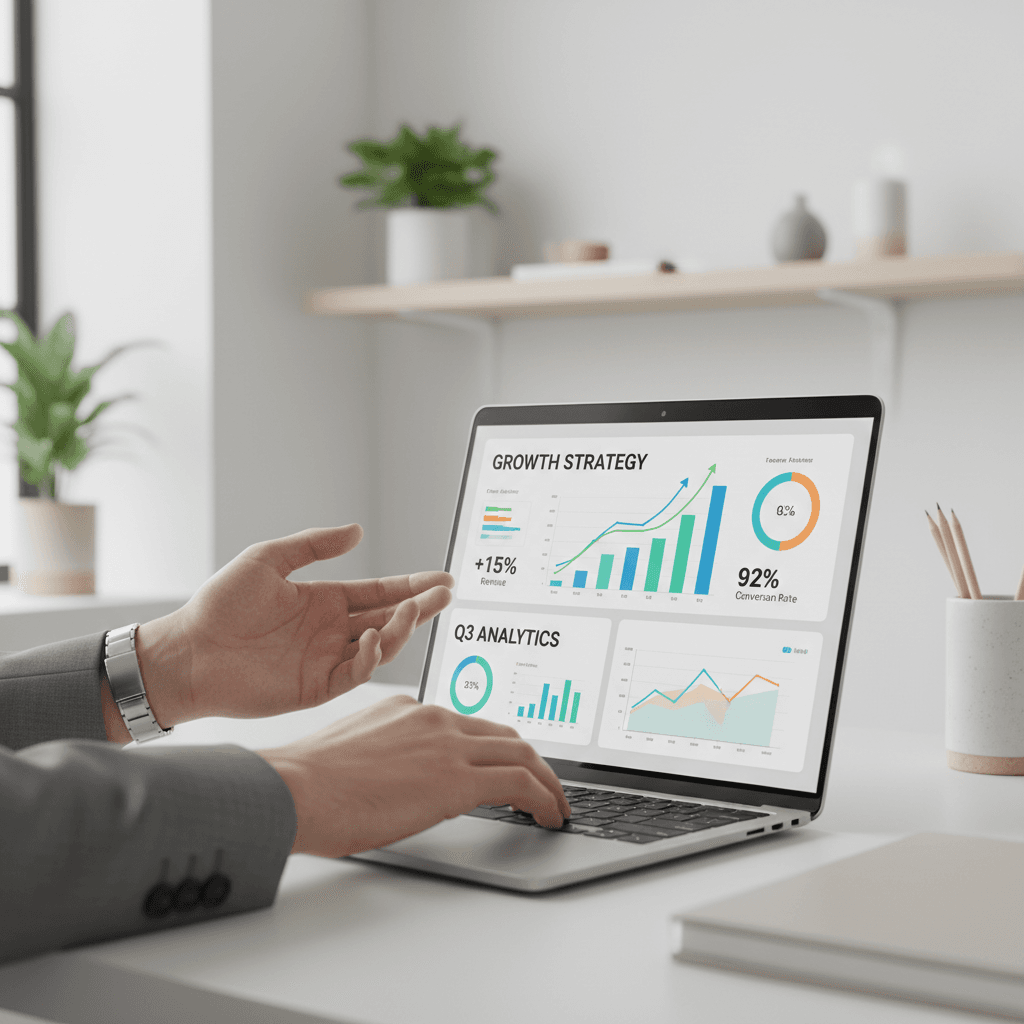 Consultant presenting framework-driven findings in a client meeting