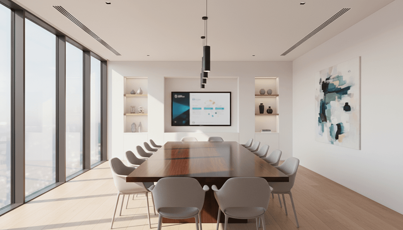 Bright modern office meeting room with natural light